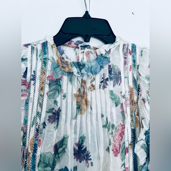 Zimmermann floral long sleeves dress with linen slip white multi color Au 0 US 4 - Picture 5 of 16